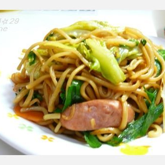０４２９夜☆ニラ焼きそば＆青梗菜かき玉すうぷ♪