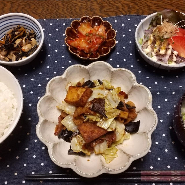 【晩ごはん】回鍋肉、大豆ひじき煮。