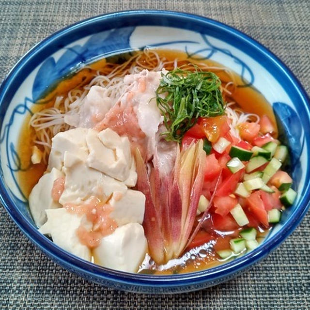 豚しゃぶと豆腐の満足ぶっかけ素麺♪☆♪☆♪