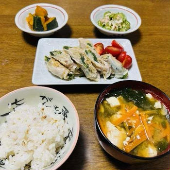 韮とエノキの豚肉巻き（晩御飯）