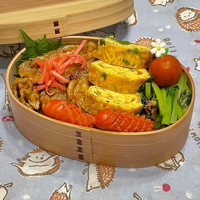 【お弁当】今日はのっけ弁！！！豚のにんにく醤油焼き