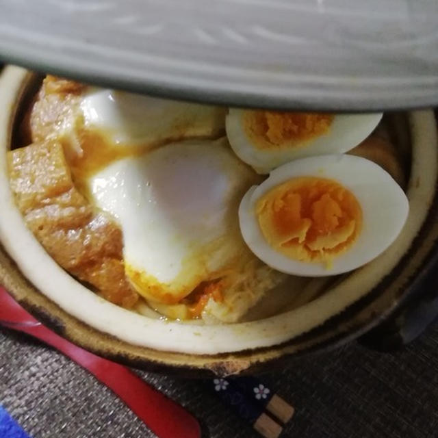 頑張り過ぎないde大反響！月見シリーズ・・寒い時には肉出汁ピリ辛うどん#うどん#卵#簡単