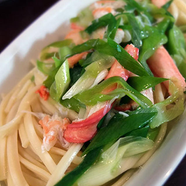ズワイガニと九条葱のパスタ