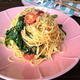 フライパン１０分☆春菊とミニトマトのヤミツキ〜ぺぺたまパスタ