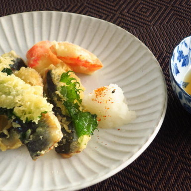 いわしの大葉巻き天ぷら　～たけのこご飯と一緒に
