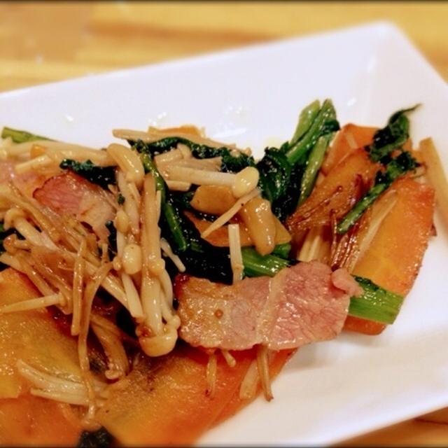 鍋物食材使い回し！春菊とベーコンのしょうゆバターソテー