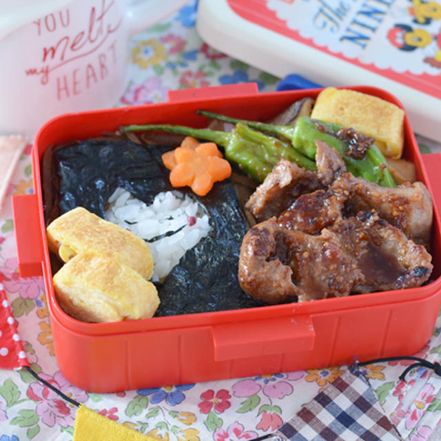 豚肉の焼肉のっけのりハートのお弁当＊＊