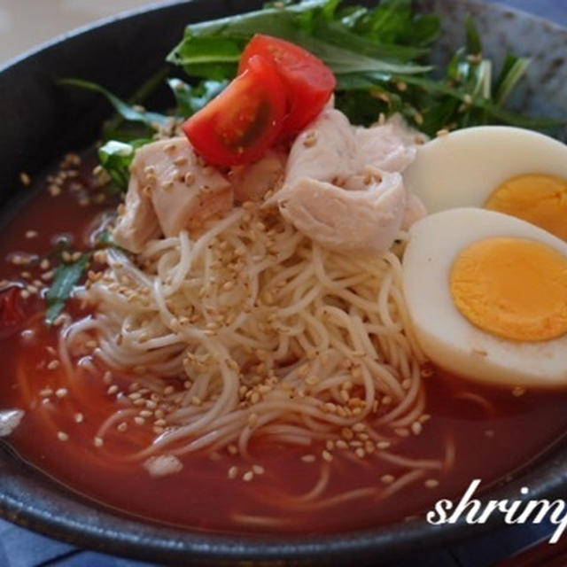 ささみとトマトのぶっかけそうめん♡