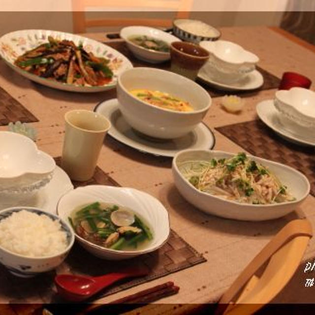 絹さやの中華茶碗蒸し・麻婆茄子・ささみの梅サラダで中華ご飯♪