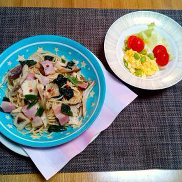 秋の味覚レシピ企画に参加中☆きのことベーコンの和風パスタ♪☆♪☆♪