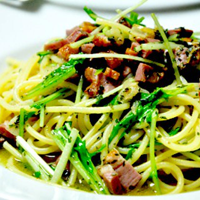 鴨肉と水菜のペペロンチーノ