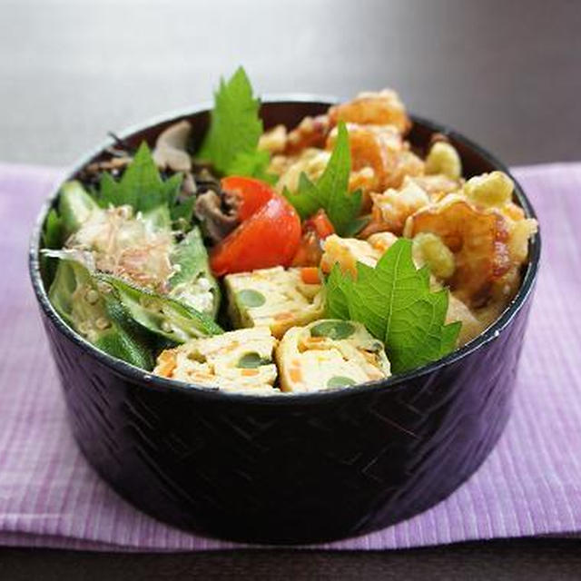 お弁当×かき揚げ丼