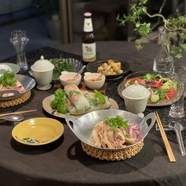 シンガポールチキンライスと生春巻きとかの夜ごはん