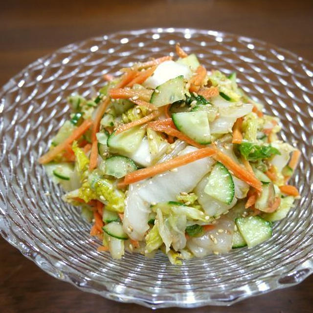 【簡単レシピ】白菜の彩りサラダ♪梅肉ポン酢和え♪
