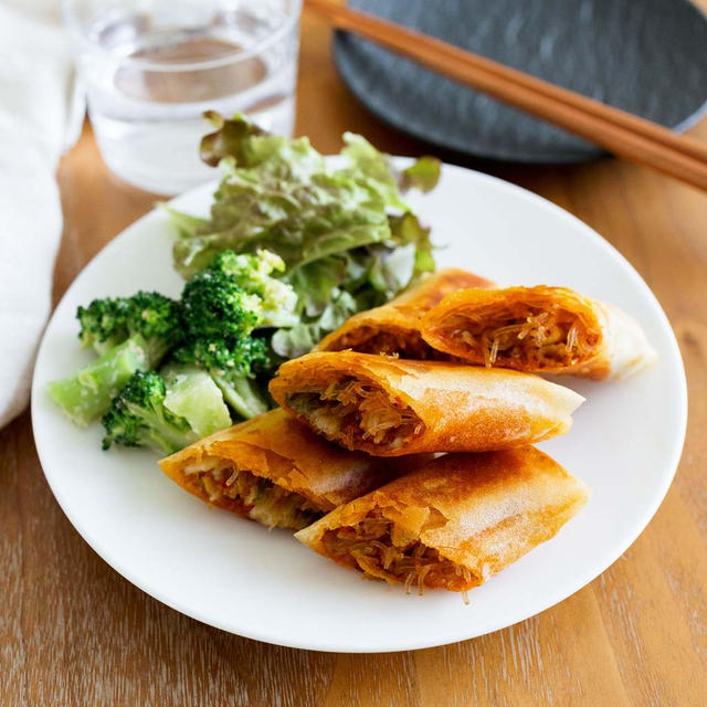 豚キム春雨の焼き春巻き。（揚げずにお手軽！子どもも喜ぶ☆）