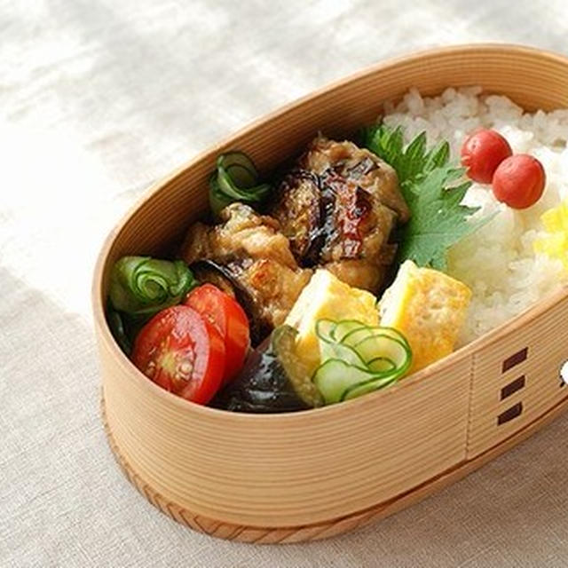 【夏休みの子供弁】茄子の照り焼きバーグ弁当