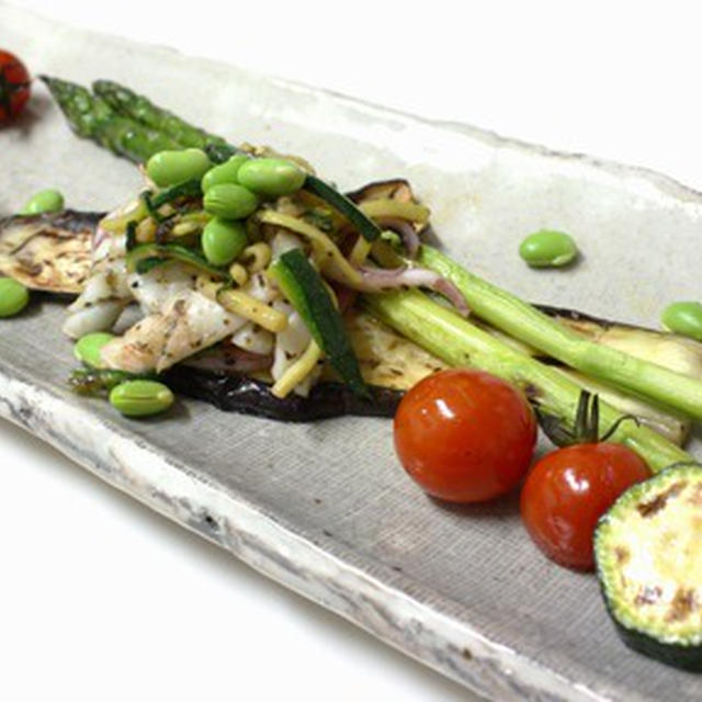 夏野菜のグリルといかとズッキーニのソテー