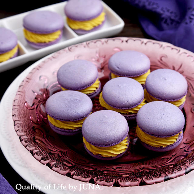 【レシピ】紫いものマカロン～さつまいもクリーム～　/　今日のおべんと
