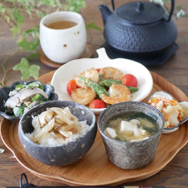 海老とスナップエンドウのオイマヨ炒め