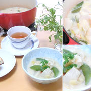 小カブとスナップエンドウの豆乳スープ