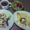 Good－morning Kyonのピザトースト＆フルーツ盛りもりプリンアラモード～＆野菜サラダ
