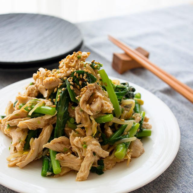 【菜の花】家庭菜園で収穫！子どもたちにも食べやすい♪茹で鶏の中華胡麻和え。