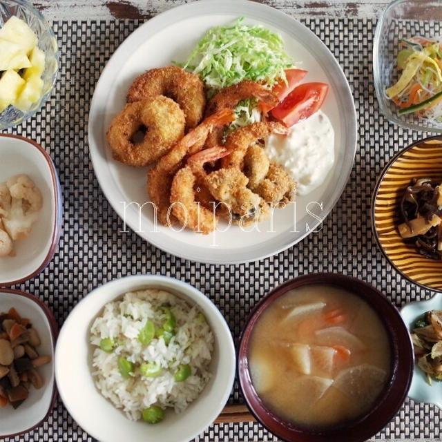 フランスにない料理、牡蠣＆海老フライ定食