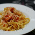 エビ入りトマトクリームのパスタ。
