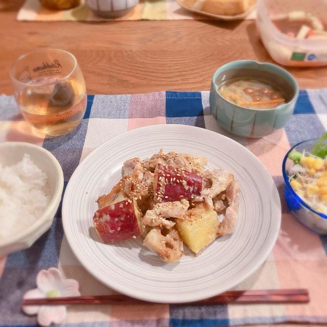 ハニーマスタード炒め、からしで代用　晩ごはん
