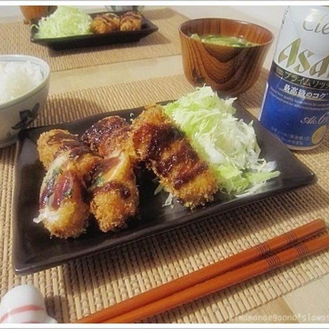 豚スライスで野菜巻きの豚フライ定食。まるでトンカツみたい！！旦那の食卓よりお届け～！