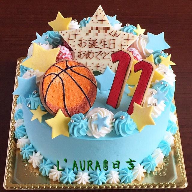 バスケットボールのクッキーと水色ナッペで 特注ケーキ By 青野水木さん レシピブログ 料理ブログのレシピ満載
