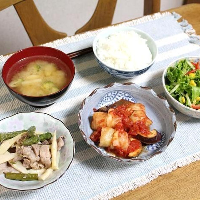 ミニロールキャベツのトマト煮と細竹とアスパラのコンソメ炒めでうちごはん（レシピ付）