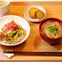 材料費一人１００円以下！甘辛キャベツのひき肉丼定食