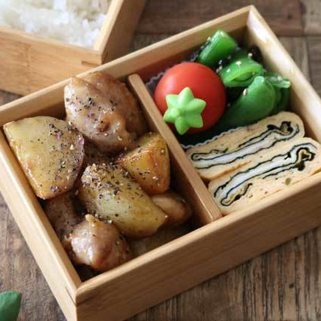 炒めるだけの簡単おかず！じゃがいもと鶏肉のめんつゆバター炒め弁当