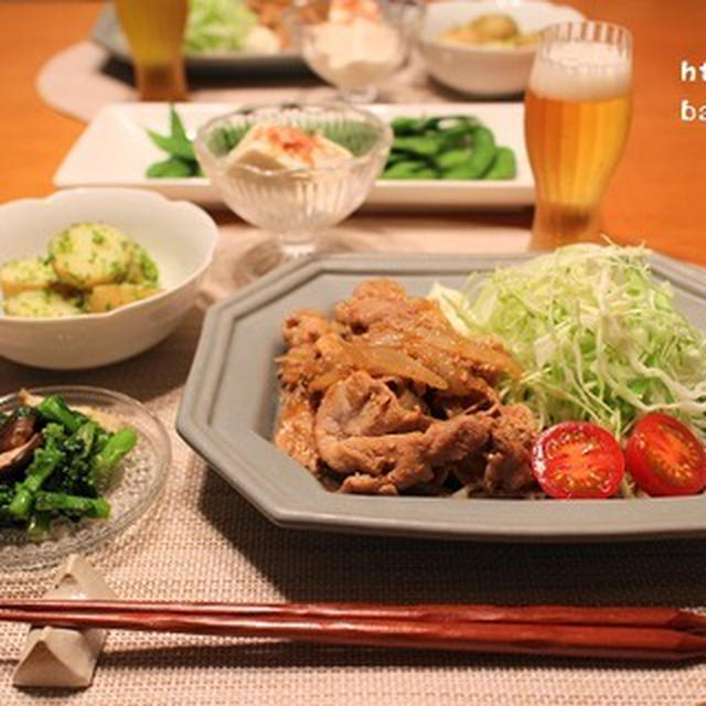 『豚の生姜焼き』とストウブで『小さいおかず』の献立。