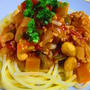 「お豆さんのミートソースパスタ」