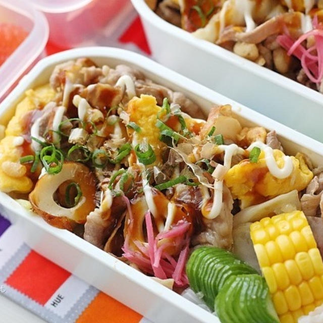 最上最強に簡単で大人気な♡のっけ弁【お好み焼き風！肉野菜炒め】
