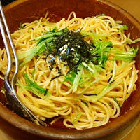明太子と水菜のサラスパ