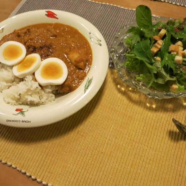 バターチキンカレーの晩ご飯　と　旦那さんの手作りリース♪