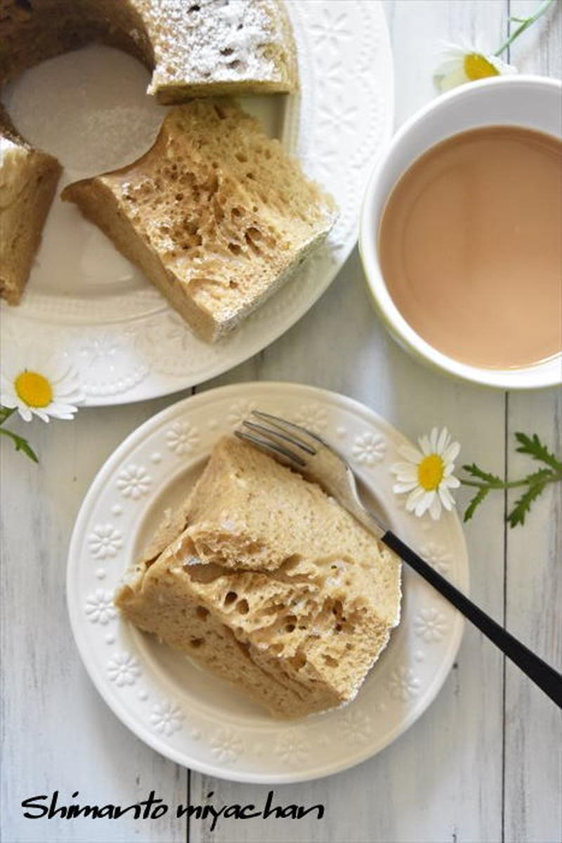 オーブン不要！レンジで簡単！ふわふわ♡ほうじ茶シフォンケーキ