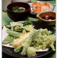 春野菜の天ぷら　と　サーモンの手まり寿司