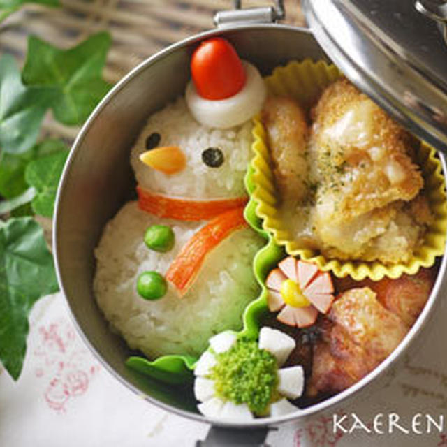 雪だるまのお弁当、おかず大集合〜！
