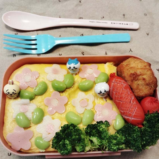 春のお花畑オムライス弁当【簡単弁当#平日お昼ご飯はお弁当or外食