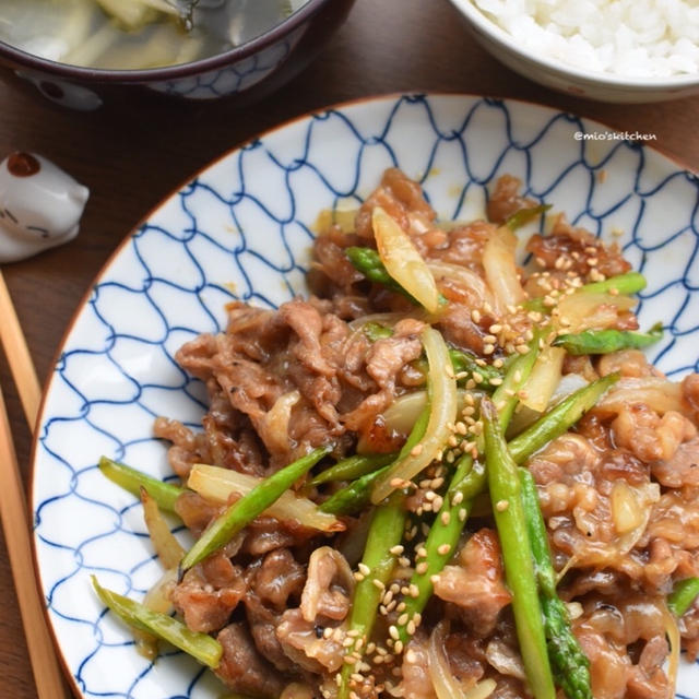 ♡10分de完成♡濃厚甘辛♡豚肉とアスパラのハニマスてりやき♡レシピあり♡