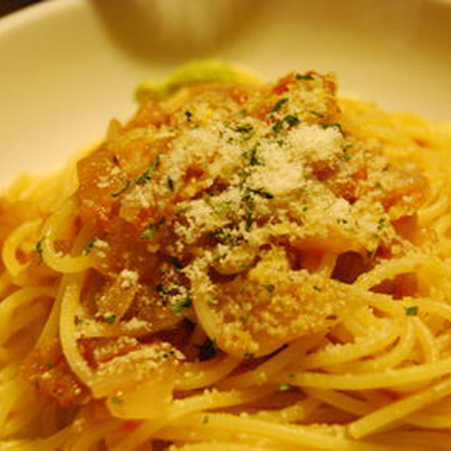 トマトと空豆フリットのパスタ