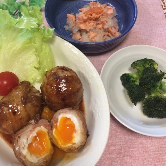 ゆで卵の肉巻き、ブロッコリーサラダ、サケおろし、811円！
