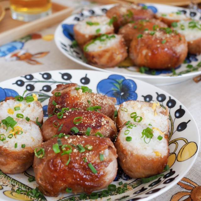 【レシピ・主菜】コーン入り！肉巻きおにぎり♡味付け簡単&お昼ご飯にもぴったり！