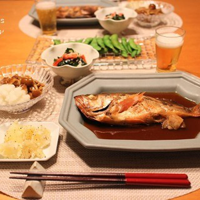 ストウブで『メバルの煮付け』の献立。
