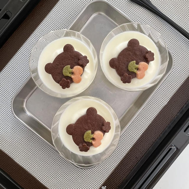 ひんやり美味しい♡簡単ミルクプリン＆くまのさくらんぼクッキー🍒夏休みのおやつにピッタリ！