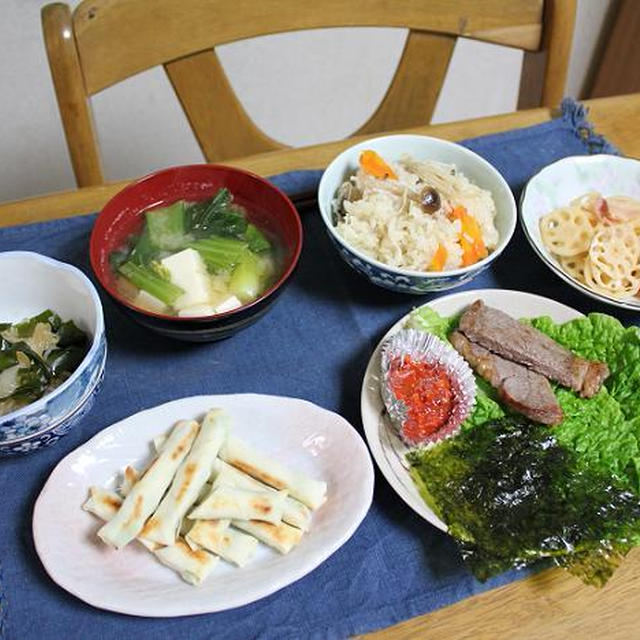 深夜の地震と炊きこみごはんと枝豆のカリカリ焼きと結びしたらきとわかめの煮ものでうちごはん（レシピ付）